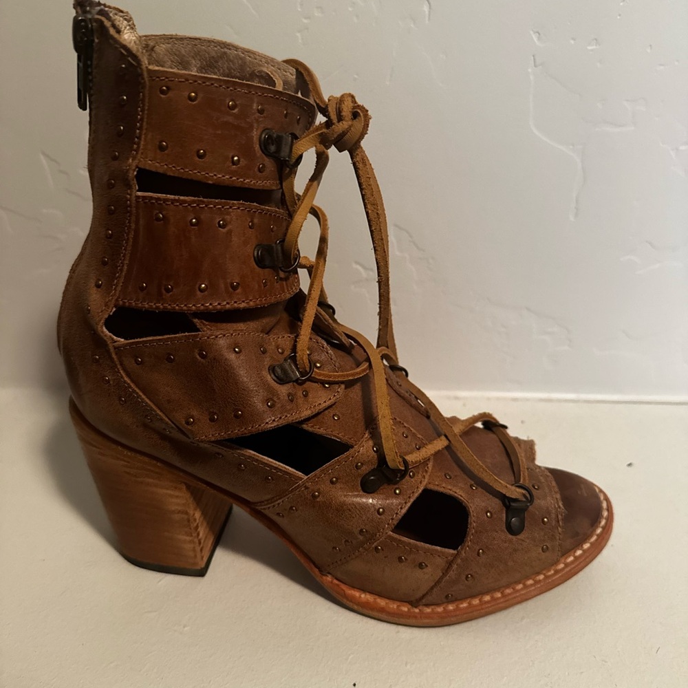 Freebird by Steven Brown Lace-Up Cutout Block Heel Sandal